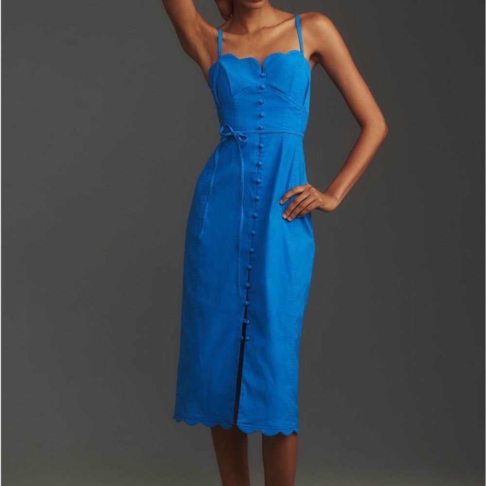 Anthropologie Linen Sweetheart Slim Midi Dress